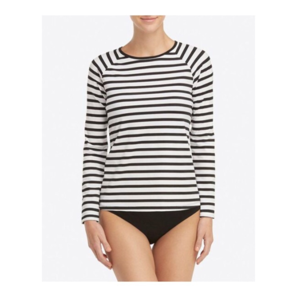 SOLD Spanx Black & White Striped Long Sleeve Swim Shirt
